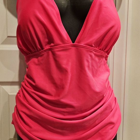 One Piece Hot Pink Tankini Swimsuit - Picture 6 of 7